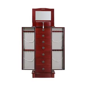 Nora Cherry Wood Locking 15.5 in. W Jewelry Armoire with 7 Drawers