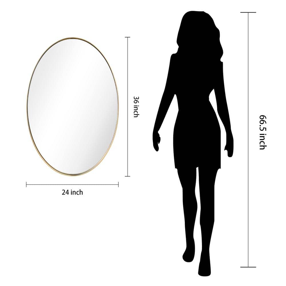 Brushed Gold Oval Wall Mirror with Silver Glass, 24" x 36"