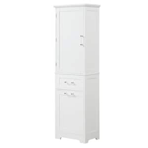 20 in. W x 13 in. D x 68.1 in. H White Linen Cabinet 2-Different Size Drawers and Adjustable Shelf