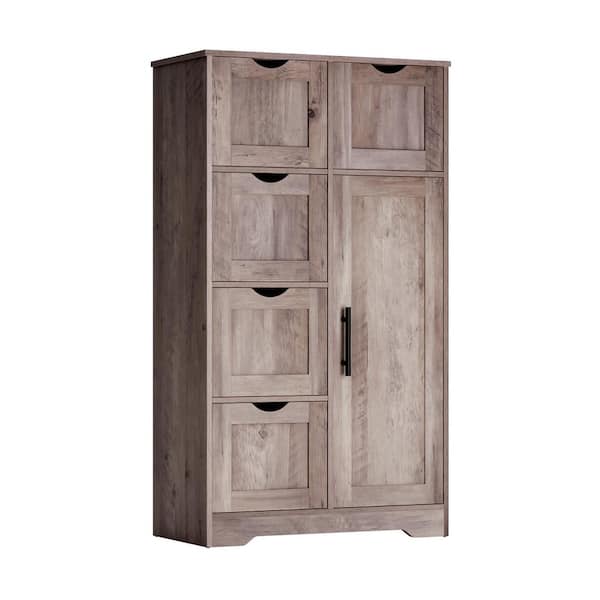 Tenleaf 23.60 in. W x 11.80 in. D x 41.70 in. H Gray Freestanding Bookcase Pantry Storage Cabinet Linen Cabinet with Drawers
