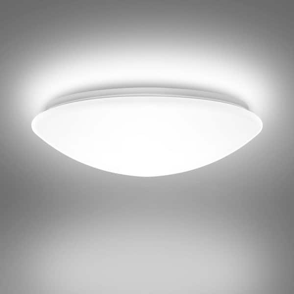 13 in. 21-Watt White LED Ceiling Light Flush Mount - Dimmable with Round Plastic Shade, 6000K Daylight, ETL Certified