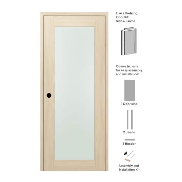36 in. x 96 in. Right-Hand Solid Composite Core Full Lite Frosted Glass Loire Ash Wood Single Prehung Interior Door
