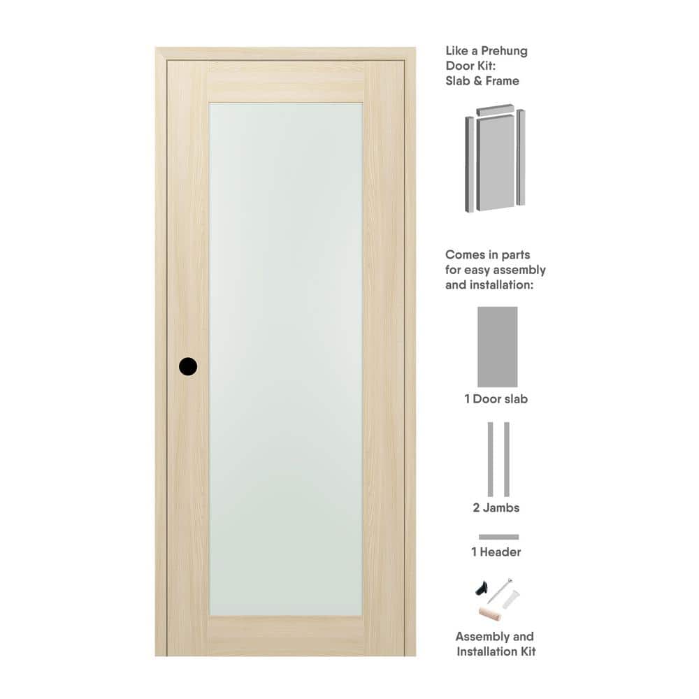 24 in. x 80 in. Right-Hand Solid Composite Core Full Lite Frosted Glass Loire Ash Wood Single Prehung Interior Door price history on PriceWatchPro