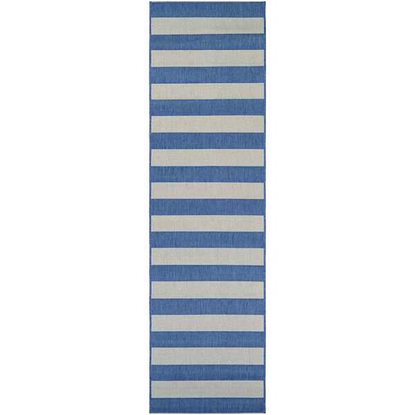 Afuera Yacht Club Cornflower-Ivory 2 ft. 2 in. x 11 ft. 9 in. Indoor/Outdoor Runner Rug