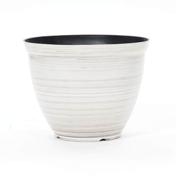14.5 in. W x 11.4 in. H Ivory White Bell Roubd Plastic Tropical Planter