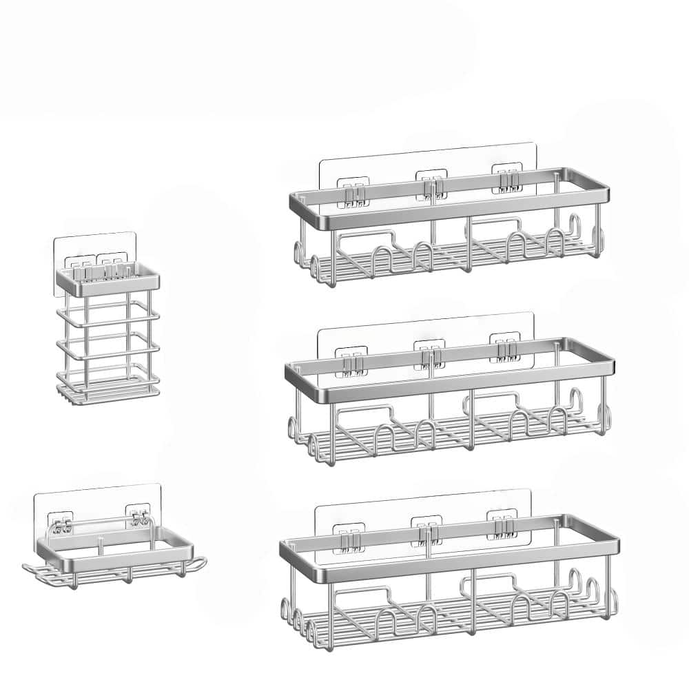 5 Pack Stainless Steel Shower Caddy Basket Rack with Hooks in Silver price history on PriceWatchPro
