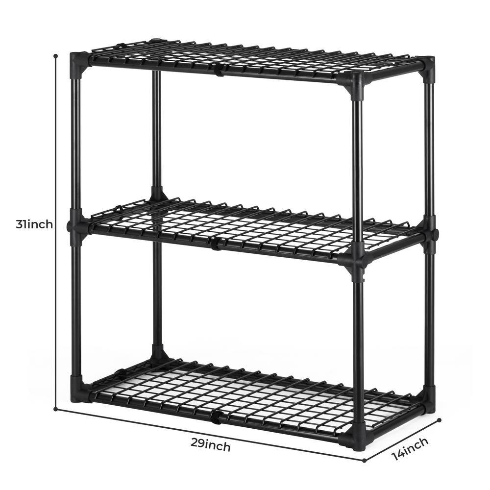 Black 3-Tier Heavy-Duty Steel Storage Shelf