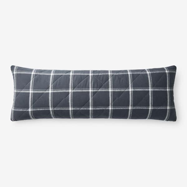 The Company Store Legends Hotel Black/Cream Plaid Velvet Flannel Navy 14 in. x 40 in. Throw Pillow Cover