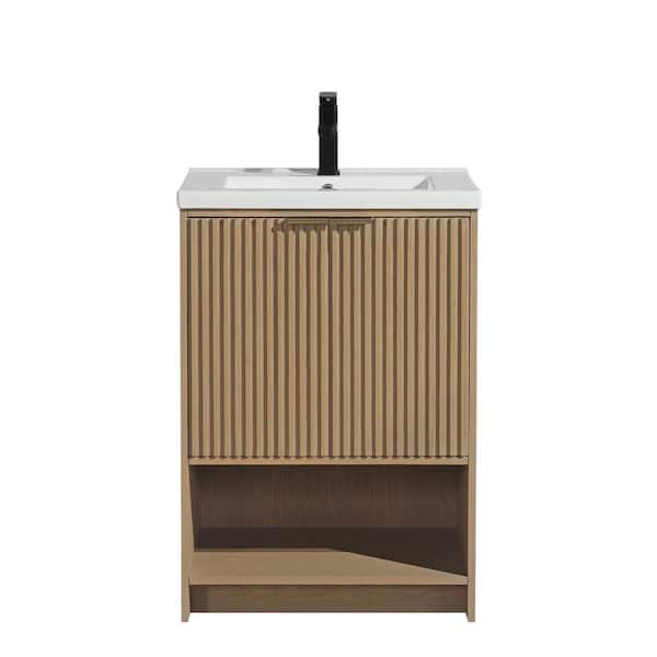 San Diego 24 in W x 18.75 in D x 35 H Single Bath Vanity in Oak with Ceramic Vanity Top in White with White Basin