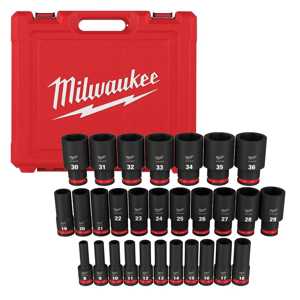 Milwaukee SHOCKWAVE 1/2 in. Drive Metric 6 Point Impact Socket Set  (29-Piece) 49-66-7015 - The Home Depot