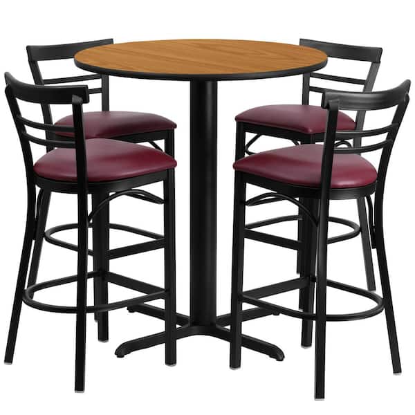 Carnegy Avenue 5-Piece Natural Top/Burgundy Vinyl Seat Table and Chair Set