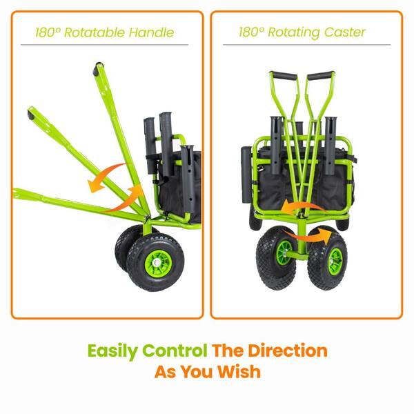 3 cu.ft.Green Heavy Duty Collapsible Garden Cart with Rod Holders