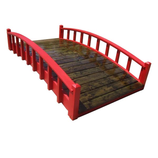 Japanese Wood Garden Bridge in Red 8 ft. x 4 ft. 400 lb. Load Capacity
