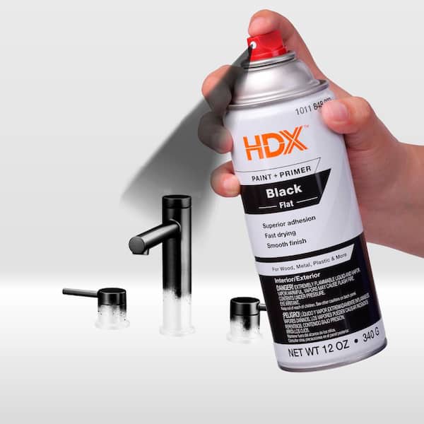 HDX 12 oz. Paint and Primer Flat Black Spray Paint 680037-3 - The