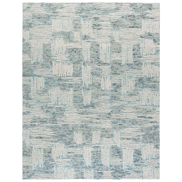 Abstract 8 ft. x 10 ft. Blue/Ivory Abstract Geometric Marle Area Rug