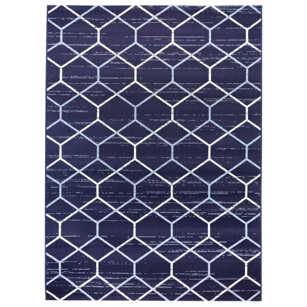 Hampton Bay Denim Block Navy Blue 8 ft. x 10 ft. Indoor/Outdoor Area ...