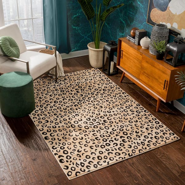 Dulcet Leopard Black 5 ft. x 7 ft. Modern Animal Print Area Rug