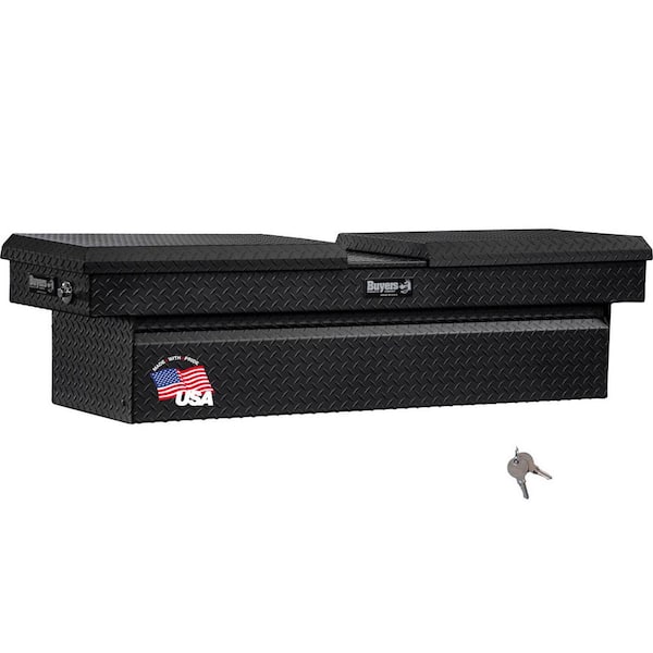 BUYERS PRODUCTS 18 in. x 27 in. x 71 in. Textured Matte Black Diamond Tread Aluminum Crossover Gull Wing Truck Tool Box