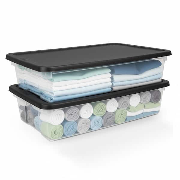41 Quart Stackable Plastic Under Bed Storage Containers with Lid, (2 Pack)