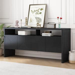 Black Modern Adequate Storage Space Wood 57.9 in. Sideboard with Double-Storey Tabletop and Four Magnetic Doors