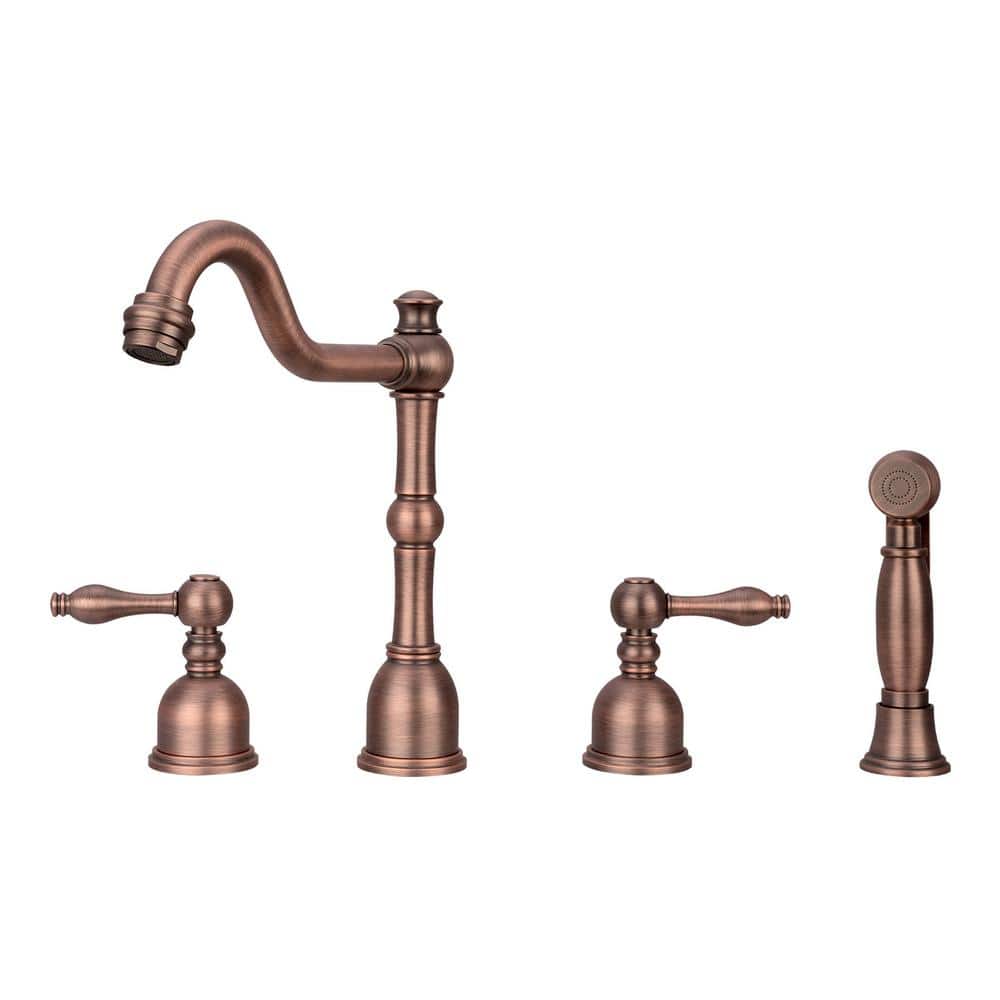 Double Handle Deck Mount Standard Kitchen Faucet with Side Spray in Antique