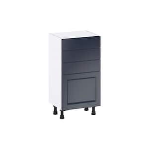 18 in. W x 14 in. D x 34.5 in. H Devon Painted Blue Shaker Assembled Shallow Base Kitchen Cabinet with 3 Drawers