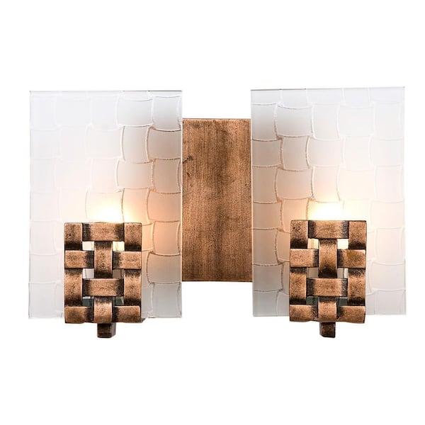 Varaluz Dreamweaver 2-Light Blackened Copper Wall Bath Vanity Light with Frosted Glass