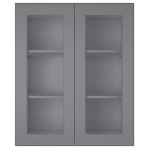 30-in W X 12-in D X 36-in H in Shaker Grey Plywood Ready to Assemble Wall Glass kitchen Cabinet