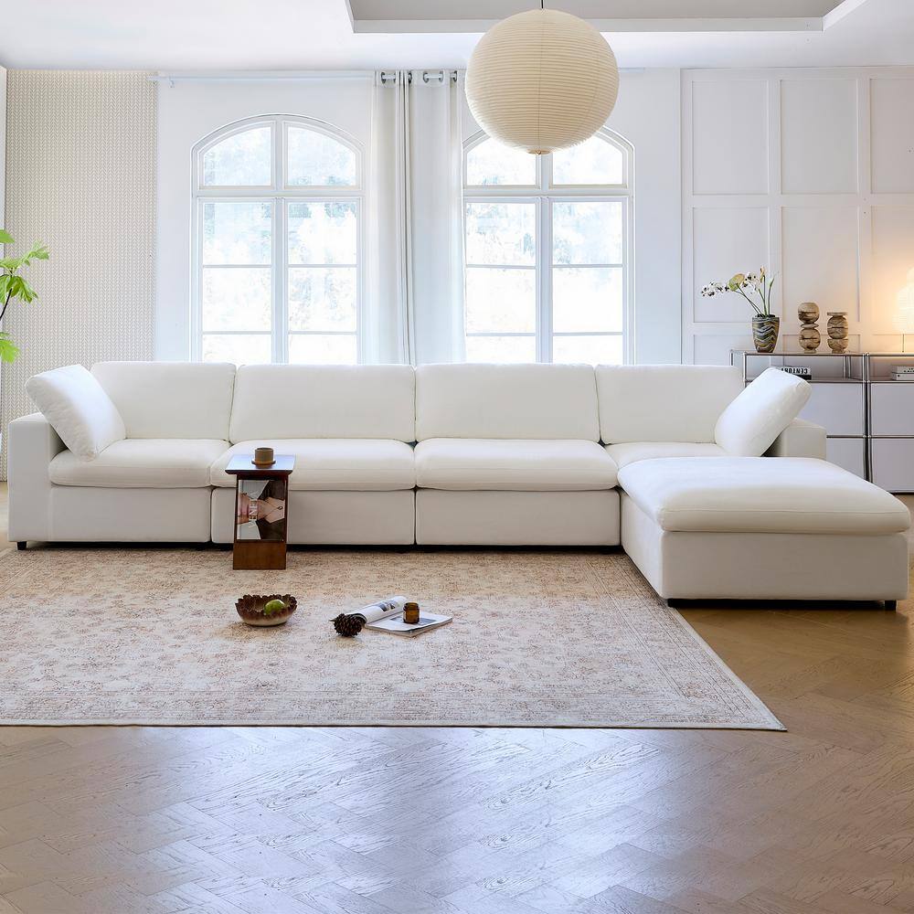 160 in. Square Arm Fabric L-Shaped Removable Covers Sectional Sofa 5-Seater