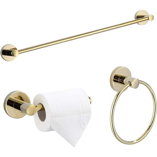 PRIMEPLUS 3-Piece Round Bath Hardware Set with Mounting Hardware in Brushed Gold