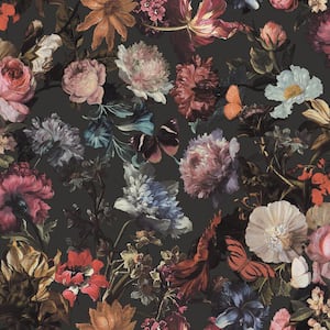 Zarinda Dark Grey Flowers Wallpaper Sample