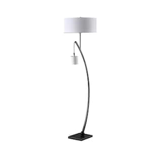 59 in. Black and White One 1-Way (On/Off) Arc Floor Lamp for Living Room with Cotton Drum Shade