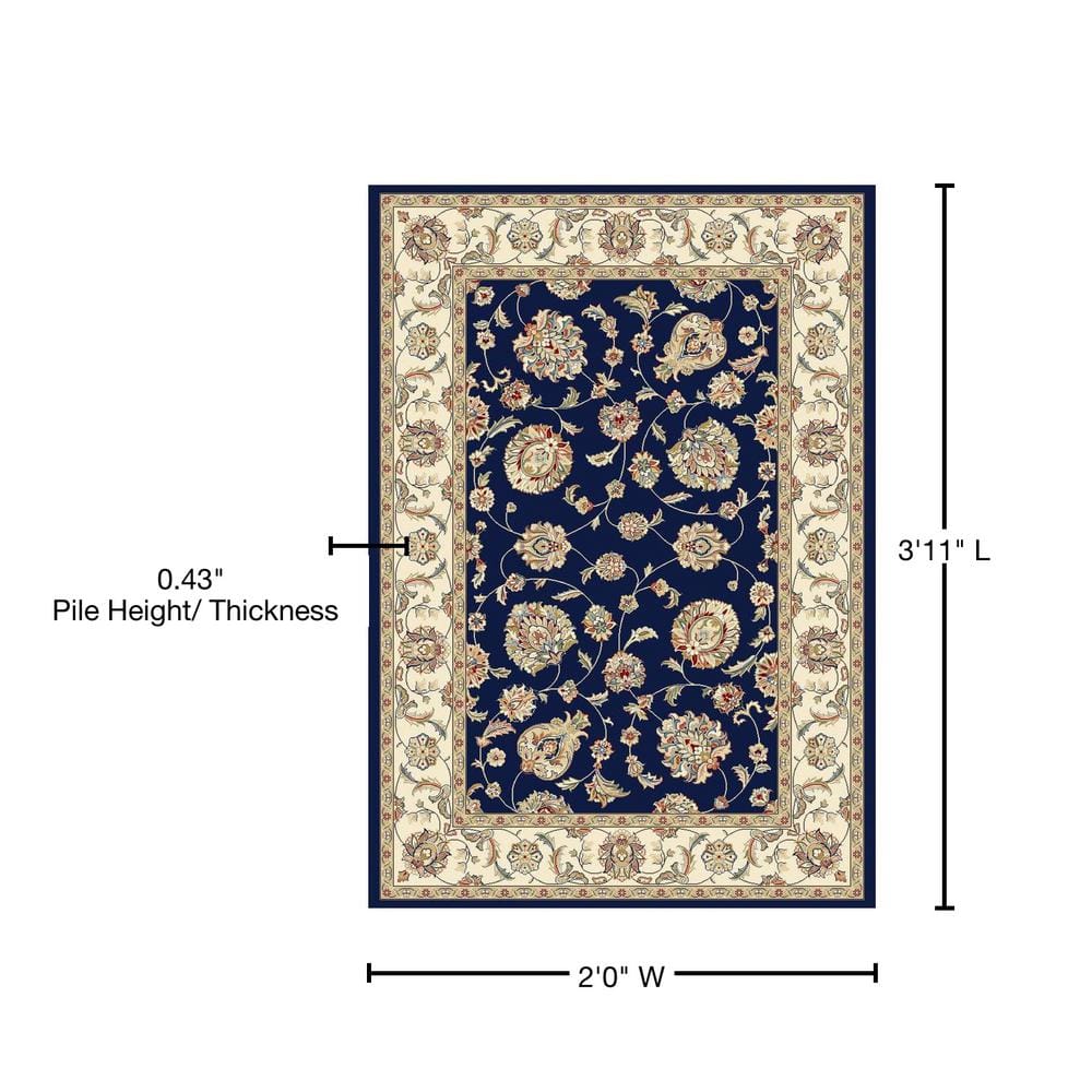 Ivory and Blue Hand-Knotted Synthetic Persian Area Rug