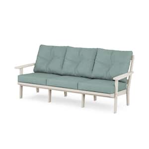 Prairie Plastic Outdoor Deep Seating Couch in Sand with Glacier Spa Cushions