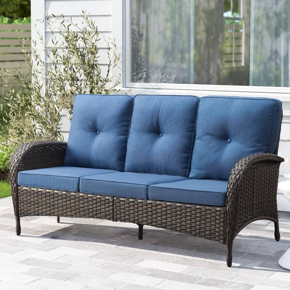 Pocassy Flat armrest series 3 Seat Wicker Outdoor Patio Sofa Couch with ...