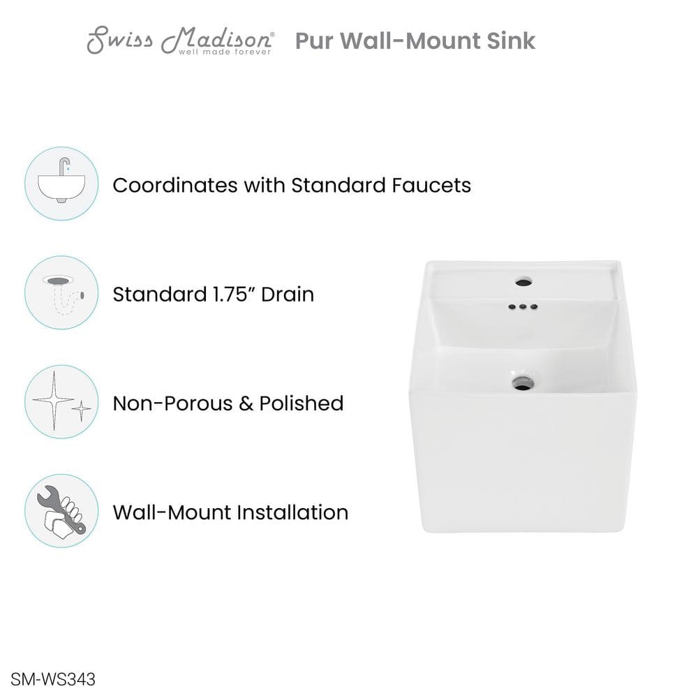 Pur 16.5" Glossy White Ceramic Wall-Mount Vessel Sink