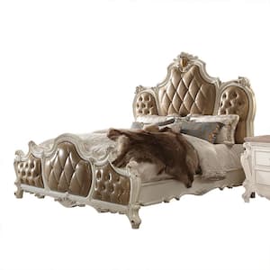 Picardy Butterscotch PU and Antique Pearl Queen Size Panel Bed