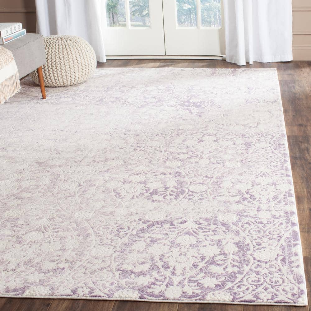 Hand-Knotted Lavender and Ivory Synthetic Rectangular Area Rug