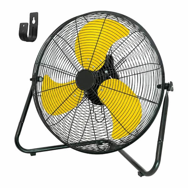 20 in. Yellow 6200 CFM Floor Fan, 3-Speed Tilting with Wall Mount for Garage, Shop, Commercial Use - UL Listed