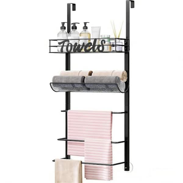 15.75 in. W x 5.51 in. D Black Composite Decorative Wall Shelf 5-Tier Wall Mounted Towel Holder
