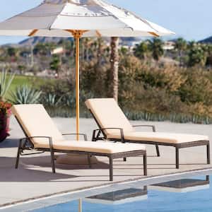 2-Piece Wicker Outdoor Chaise Lounge Sets with Thickened Beige Cushions