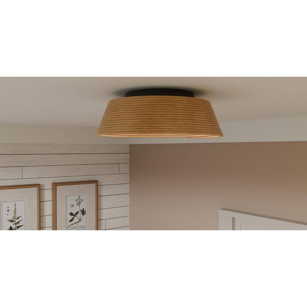 Zahara Matte Black and Bamboo 18.25" Flush Mount Light