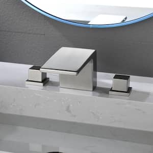 Deck Mount 8 in. Widespread 2-Handle Waterfall Bathroom Faucet in Brushed Nickel
