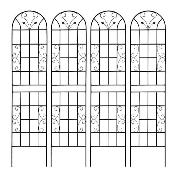 Sudzendf 86.7 in. Outdoor Garden Metal Rustproof Plant Climbing Trellis Black, 4 Pieces