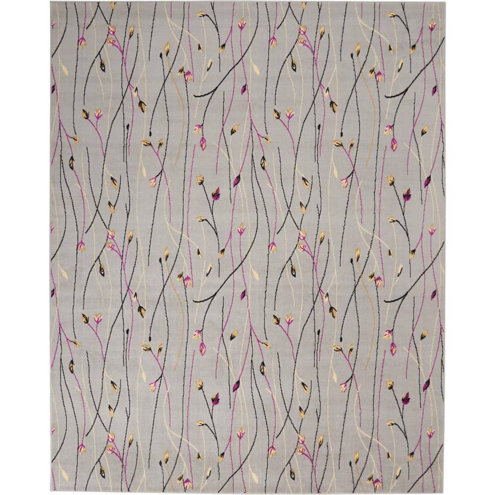 Gray Floral Synthetic Reversible 10' x 14' Area Rug