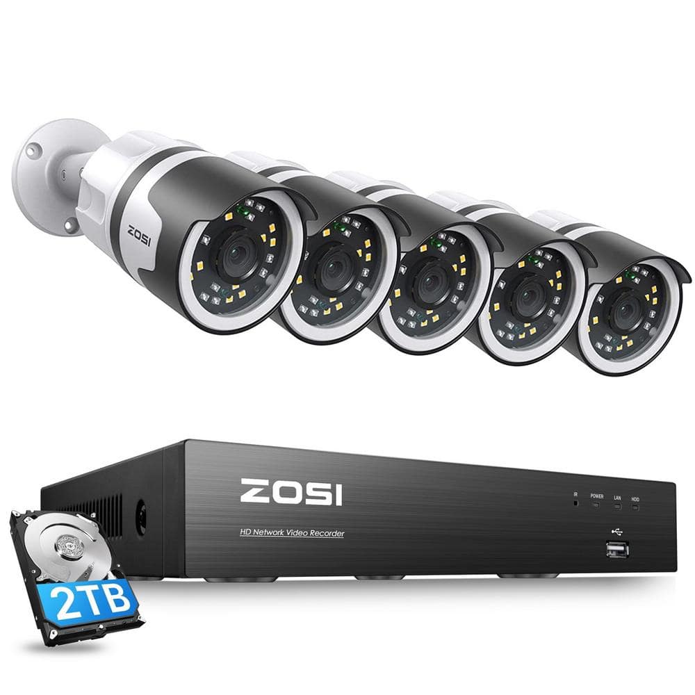 ZOSI 8-Channel 5MP POE 2TB NVR Security Camera System with 5-Wired 5MP ...