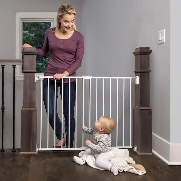 24 in. - 40.5 in. Top of Stairs Baby Gate, Hardware Mounted, White