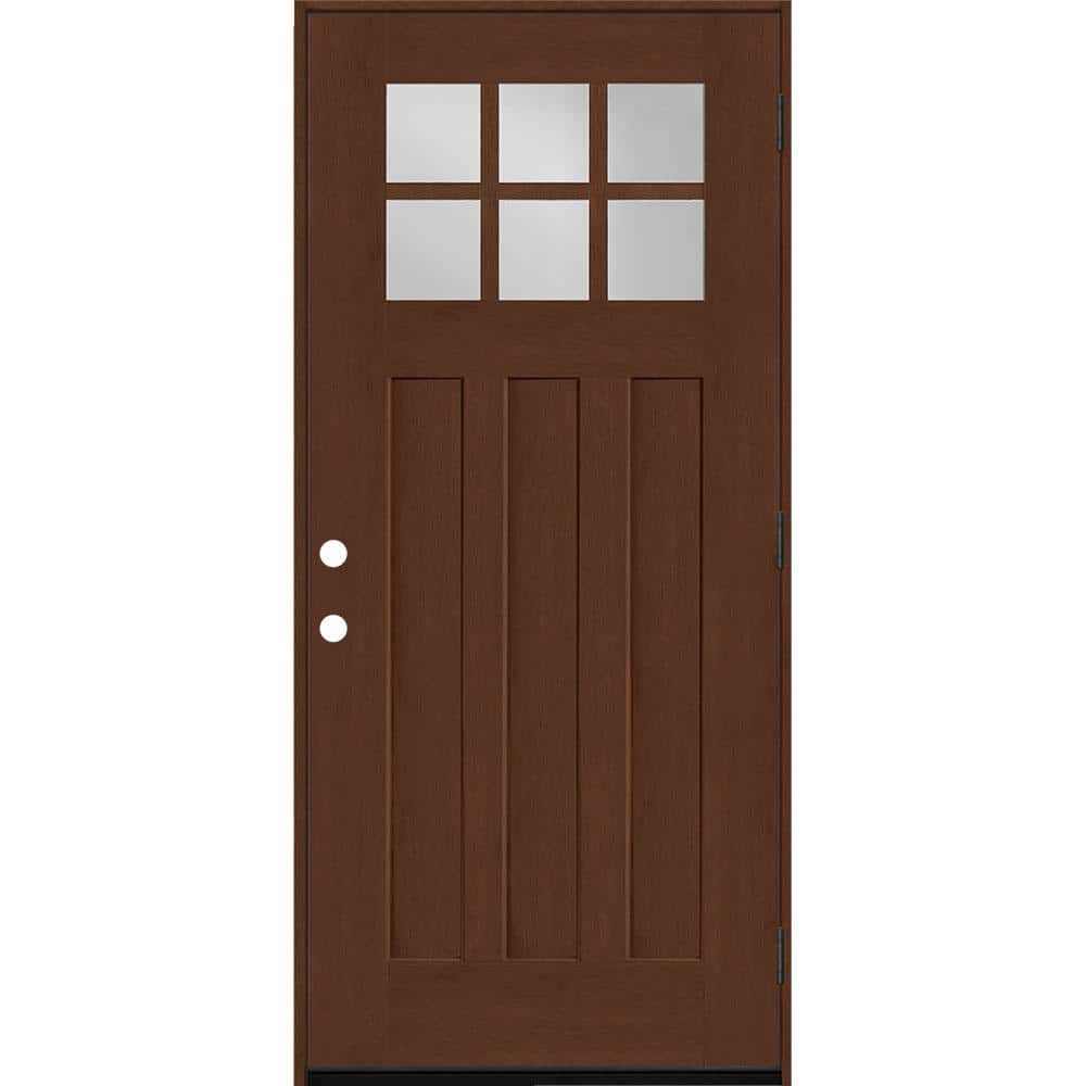 Regency 32 in. x 80 in. 6-Lite Top Lite Clear Glass LHOS Chestnut Stain Mahogany Fiberglass Prehung Front Door price history on PriceWatchPro