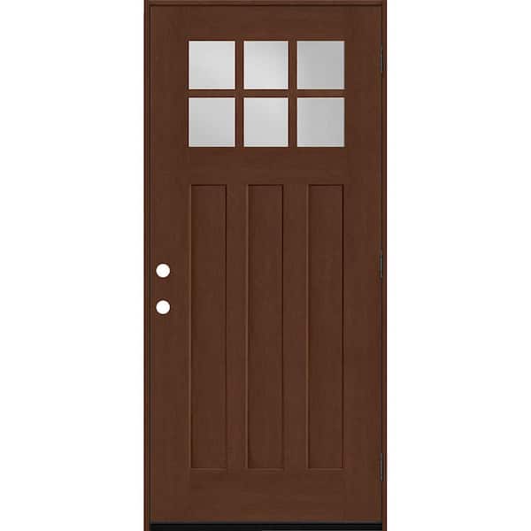 Regency 32 in. x 80 in. 6-Lite Top Lite Clear Glass LHOS Chestnut Stain Mahogany Fiberglass Prehung Front Door