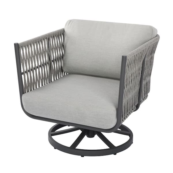 Elementi Milano Outdoor Aluminum Swivel Chair with Grey Sunbrella Cushions